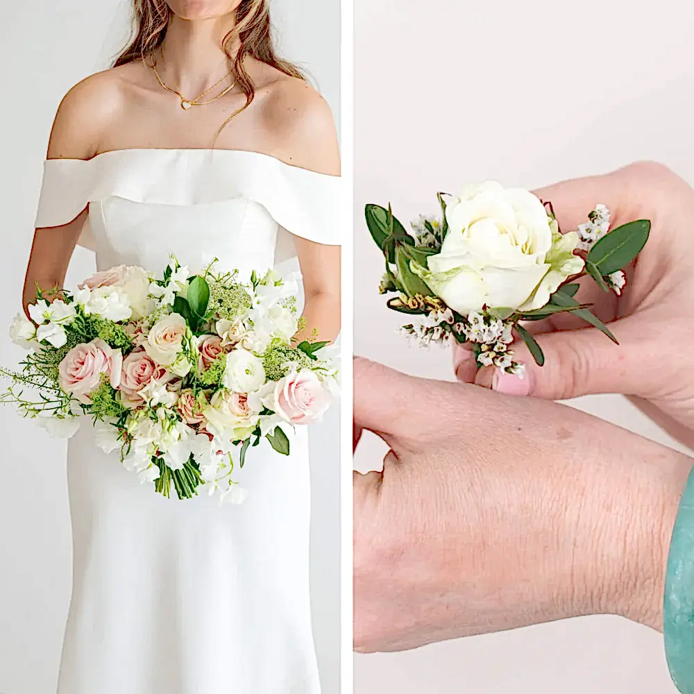 Blush and Cream Elopement Wedding Florals Set: 1 Bridal Bouquet + 1 Boutonniere. Ready to go!
