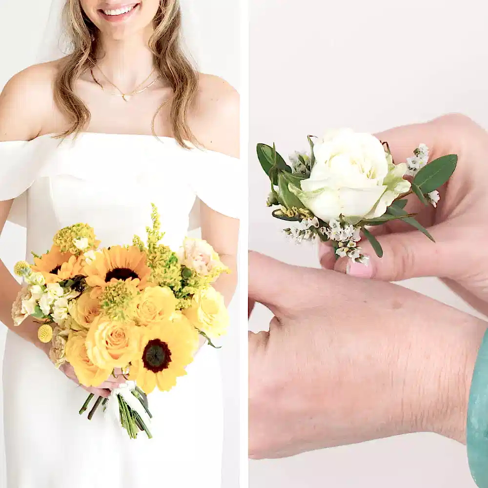 Yellow Elopement Wedding Florals Set: 1 Bridal Bouquet + 1 Boutonniere. Ready to go!
