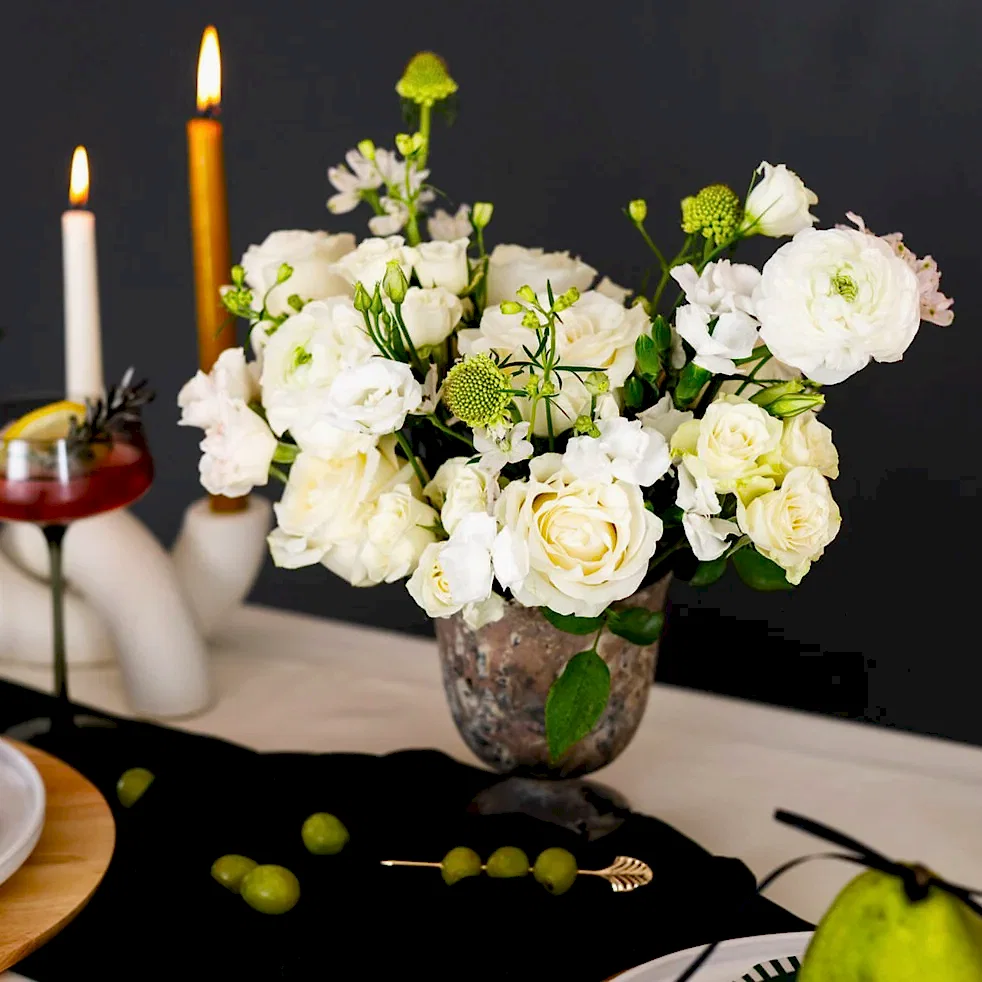 White Linen Premade Centerpieces