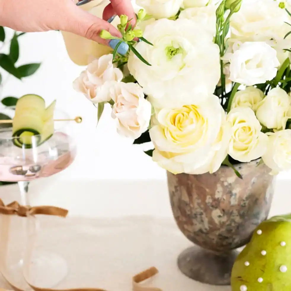 White Linen Premade Centerpieces