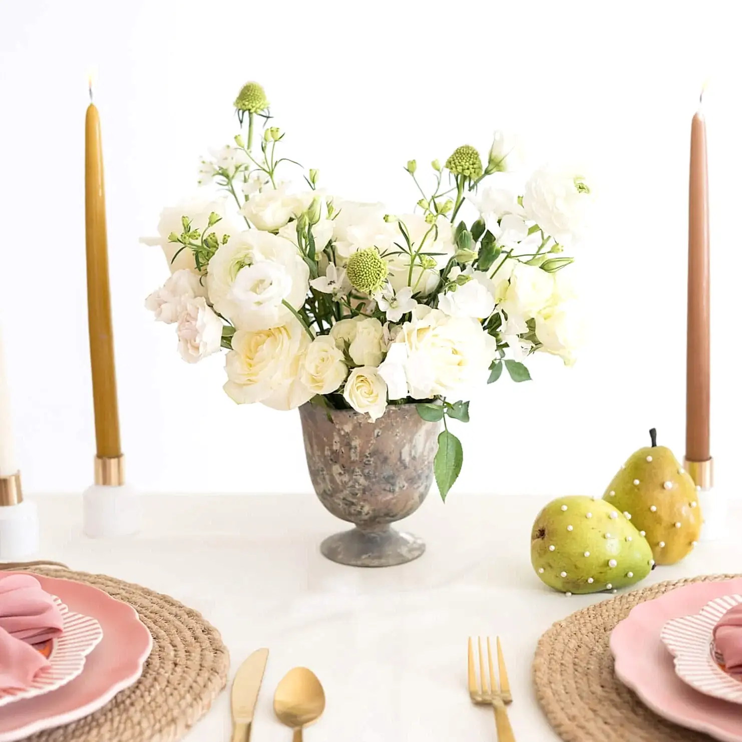 White Linen Premade Centerpieces