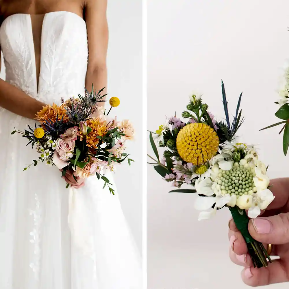 Wildflower Elopement Wedding Florals Set: 1 Bridal Bouquet + 1 Boutonniere. Ready to go!
