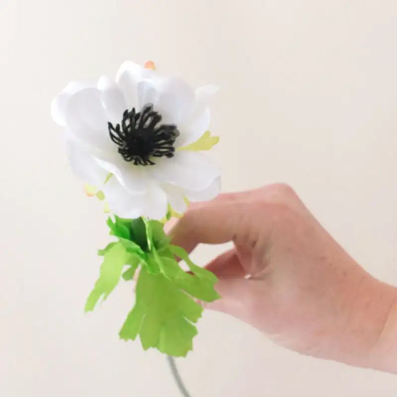 Silk White Anemone Flower with Black Center