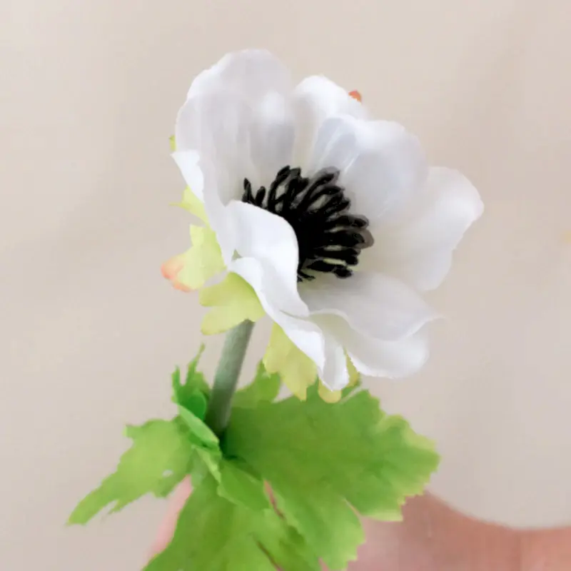 Silk White Anemone Flower with Black Center