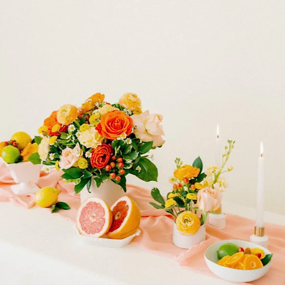 Citrus Bright Orange and Yellow Wedding Centerpiece by Flower Moxie