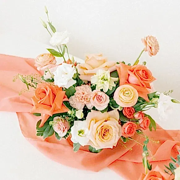 Peach and Coral Centerpiece, DIY Wedding Flowers by Flower Moxie